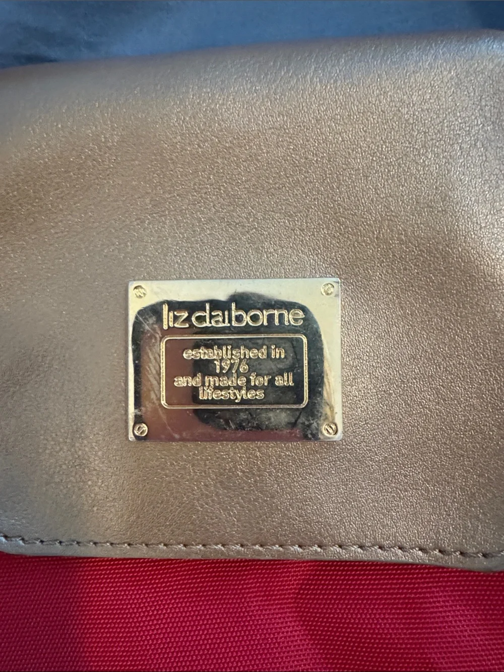 Liz Claiborne Red Nylon Tote with Gold Accents